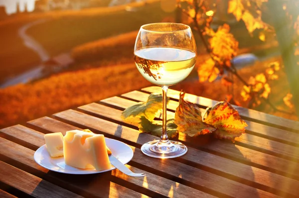 Vino e formaggio contro il lago di Ginevra — Foto Stock