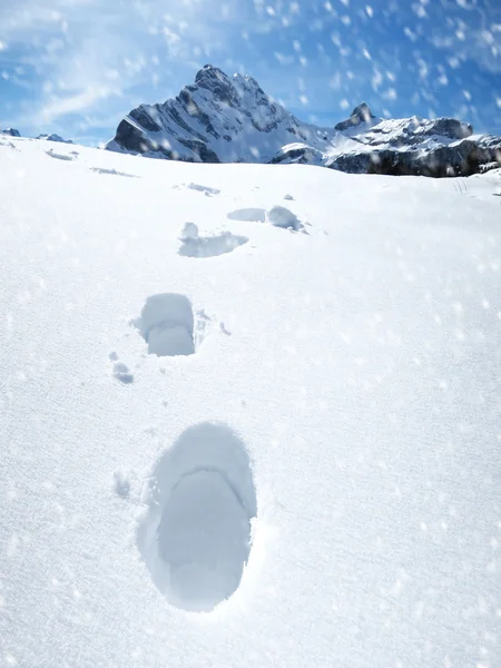 Fotavtryck i djup snö — Stockfoto