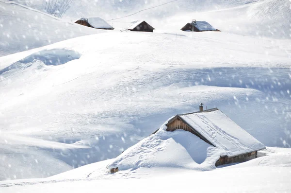 Farm houses buried under snow — Stock Photo, Image