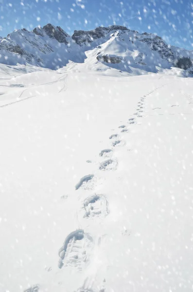 Pasos sobre la nieve en Melchsee-Frutt —  Fotos de Stock