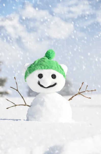 Muñeco de nieve contra el paisaje alpino — Foto de Stock