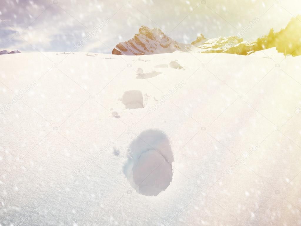 Footprint in the deep snow