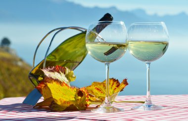 yaprakları ile beyaz şarap