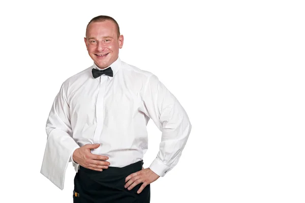 Waiter man isoleted over white background, smiling. — Stock Photo, Image