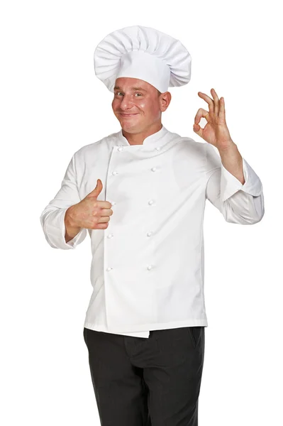 Chef-kok man geïsoleerd op witte achtergrond. — Stockfoto