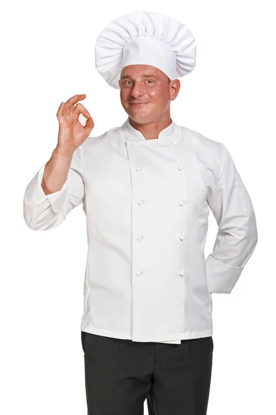 Chef homem isolado sobre fundo branco . — Fotografia de Stock