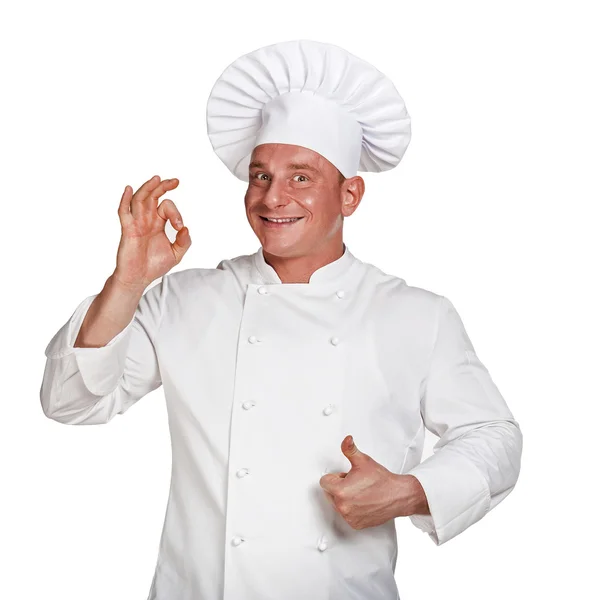 Chef-kok man geïsoleerd op witte achtergrond. — Stockfoto