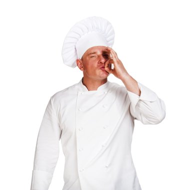 Beyaz arka plan üzerinde izole Şef adam.