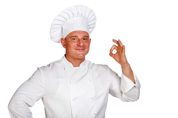 Chef man isolated over white background. — Stock Photo, Image