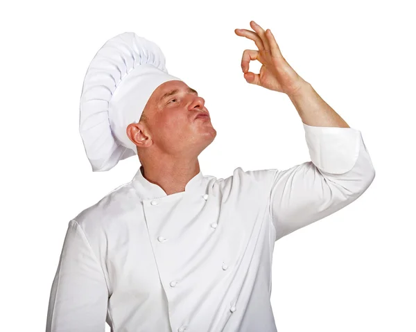 Chef-kok man geïsoleerd op witte achtergrond. — Stockfoto