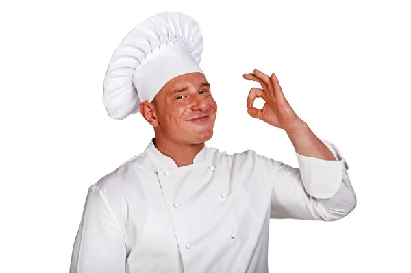 Szef kuchni mężczyzna na białym tle nad białym tle. — Zdjęcie stockowe