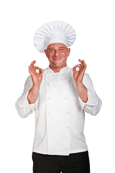 Chef-kok man geïsoleerd op witte achtergrond. — Stockfoto