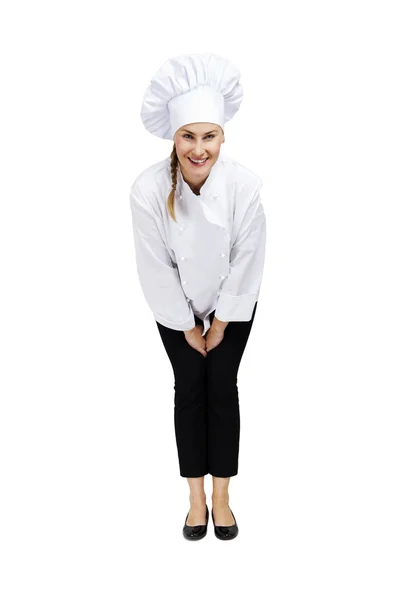 Joven chef profesional mujer. Aislado sobre fondo blanco — Foto de Stock