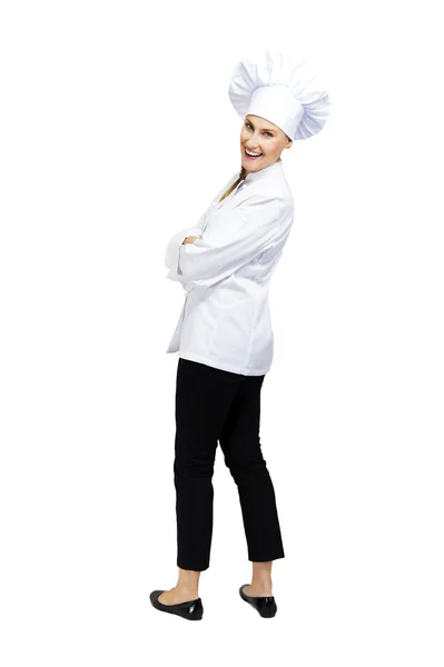 Smiling woman chef smiling to you — Stock Photo, Image