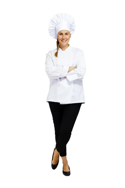 Žena, mladý profesionální kuchař. S úsměvem — Stock fotografie