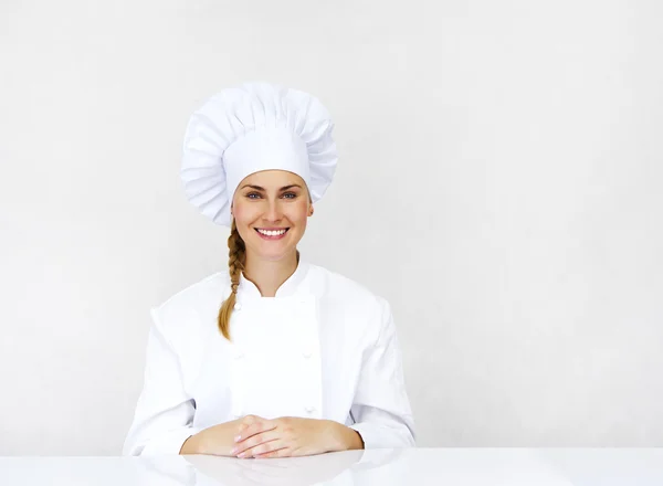 Chef mujer. Aislado sobre fondo blanco — Foto de Stock