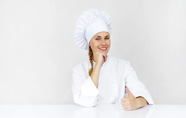 Chef mujer. Aislado sobre fondo blanco . — Foto de Stock