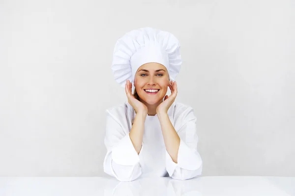 Chef mujer. Aislado sobre fondo blanco . — Foto de Stock