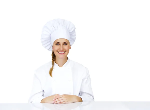 Chef femme. Isolé sur fond blanc — Photo