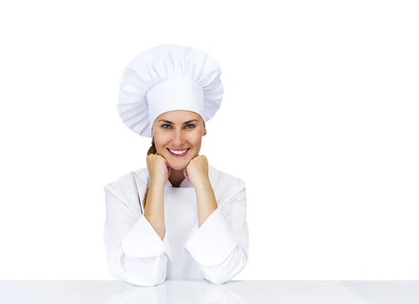 Chef mujer. Aislado sobre fondo blanco — Foto de Stock