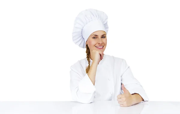 Chef donna. Isolato su sfondo bianco . — Foto Stock