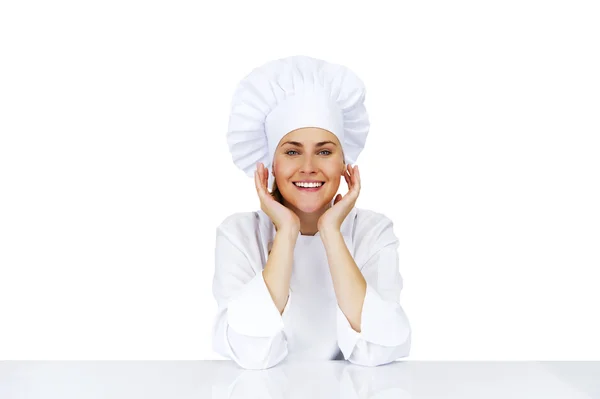 Šéfkuchař žena. izolované na bílém pozadí. — Stock fotografie