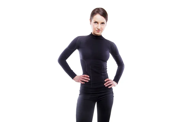 Close-up beeld van de vrouw in sportkleding op witte achtergrond — Stockfoto