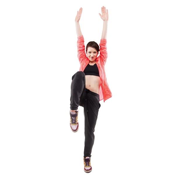 Танцівниця сучасного стилю позує на студійному фоні — стокове фото