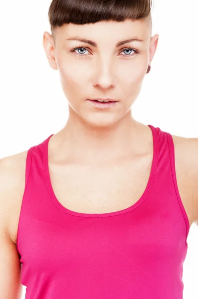 Portret van een jonge vrouw over witte vrouw in fitness outfit. — Stockfoto