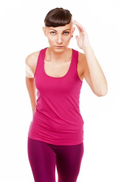 Mujer en traje de fitness corriendo, aislado sobre fondo blanco . — Foto de Stock