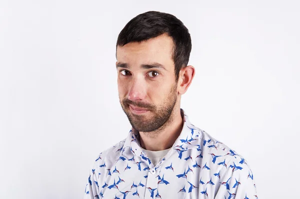 Hombre con cara triste sobre fondo blanco . —  Fotos de Stock