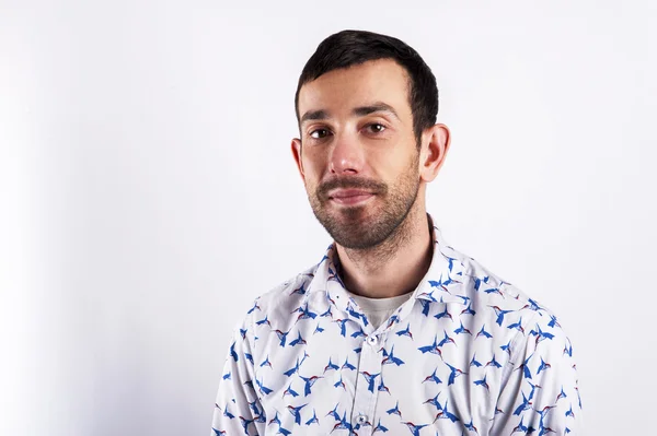 Man portrait over white background smiling. In modern shirt. — Stock Photo, Image