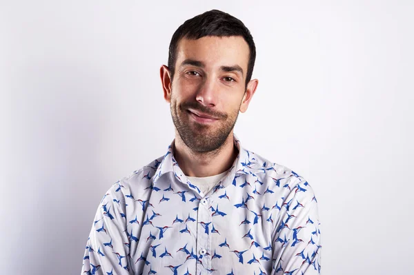 Man portrait over white background smiling. In modern shirt. — Stock Photo, Image