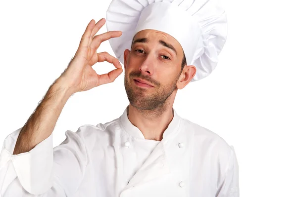 Professional chef man. Isolated over white background. Showing p — Stock Photo, Image