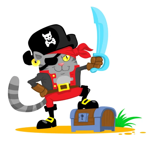 Lindo gato de dibujos animados en traje de pirata — Vector de stock