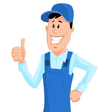 Worker in blue workwear show thumb up
