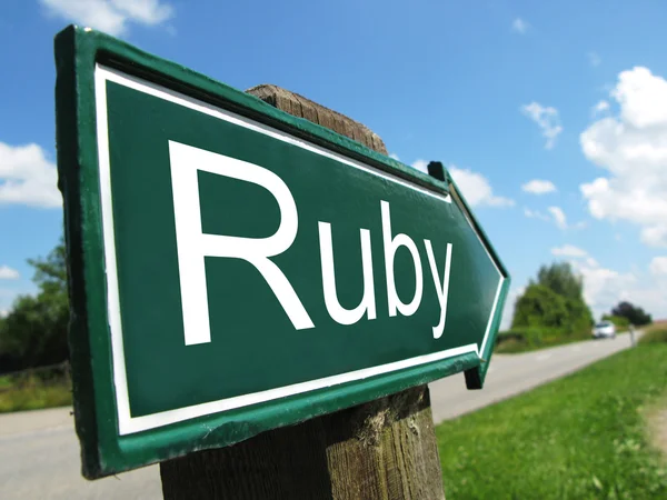 Ruby (programming language) signpost along a rural road — Stock Photo, Image