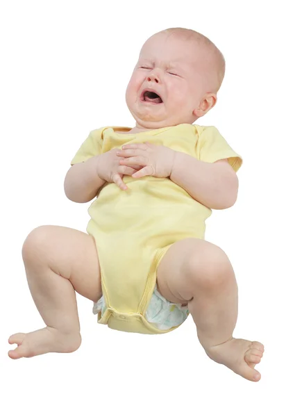 Baby crying, white background. In isolation. — Stock Photo, Image