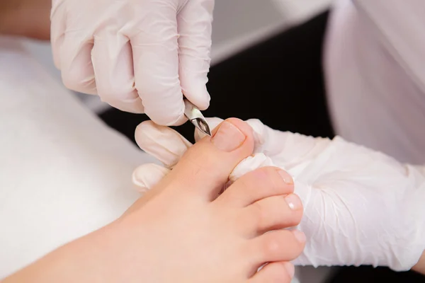 Close-up van pedicure proces Stockfoto