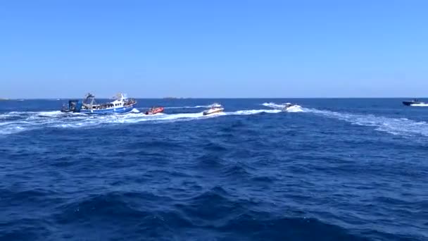 Procissão náutica tradicional da Virgem del Carmen (santo dos marinheiros) com barcos de pesca — Vídeo de Stock