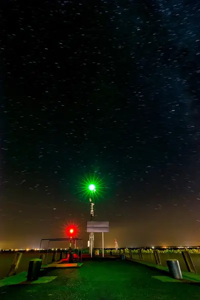 Beacon at Lake Balaton in the night — Stock Photo, Image