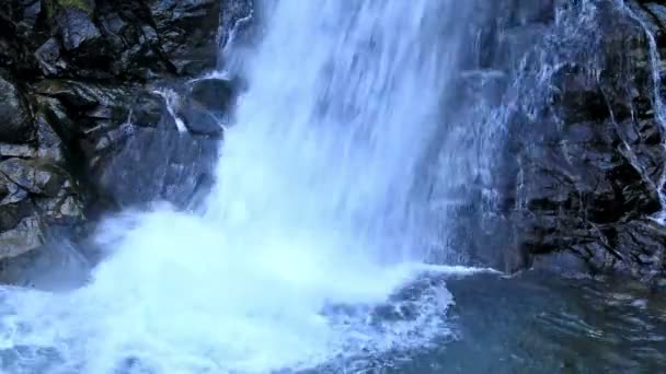 Beautiful veil cascading waterfall, mossy rocks — Stock Video