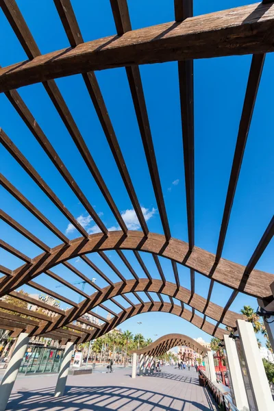 Barcelona,Spain,interesting wooden structure on the harbor — Stock Photo, Image