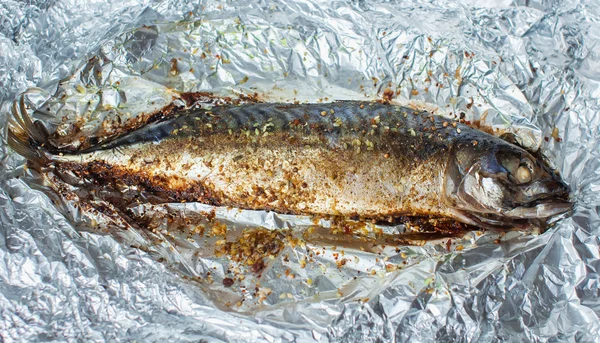 Caballa al horno en papel de aluminio — Foto de Stock