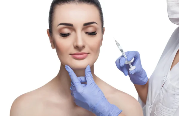 Lékař Kosmetolog Dělá Omlazující Obličejové Injekce Procedura Pro Zpřísnění Vyhlazení — Stock fotografie