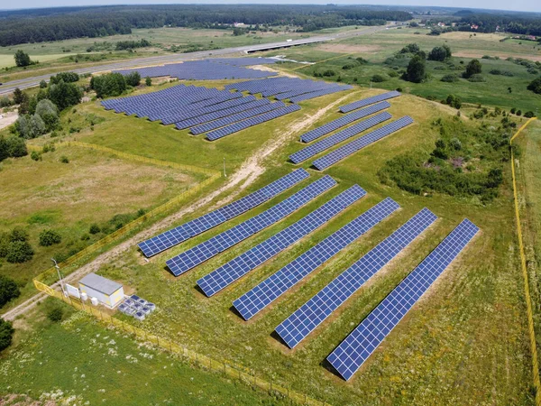 Panneaux Solaires Sur Terrain Été Vue Aérienne Pologne — Photo