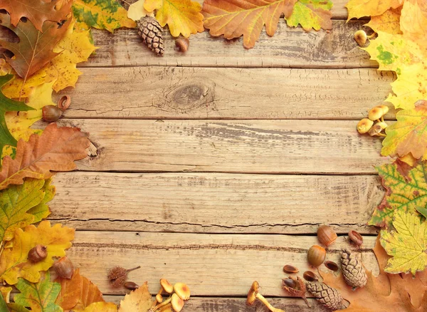 Herfst achtergrond met houten planken — Stockfoto