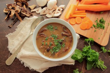 Bir kase içinde ev yapımı mantar çorbası