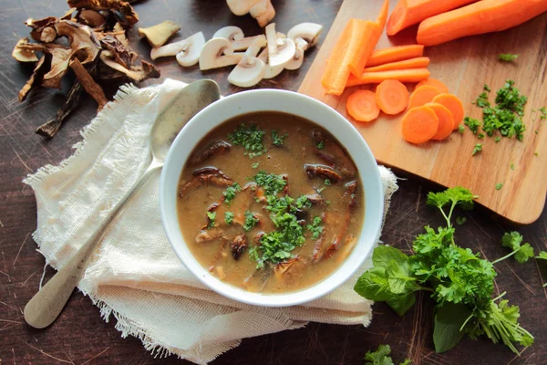 Sopa de cogumelos quente e saborosa — Fotografia de Stock