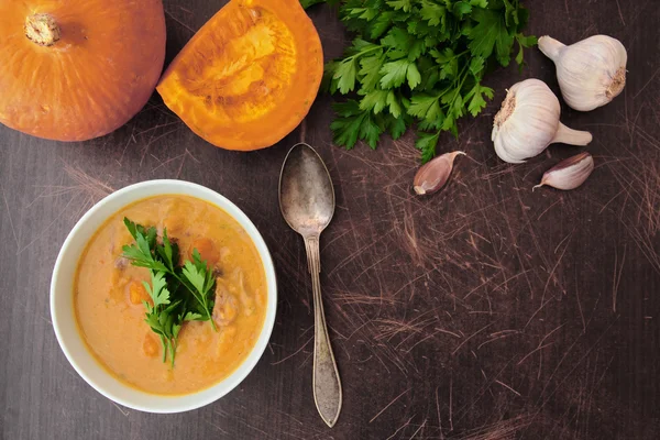 Ciotola con zuppa di zucca — Foto Stock